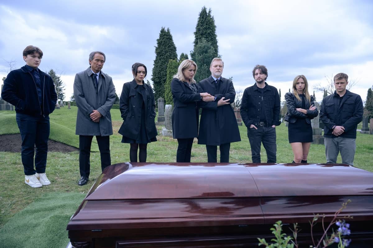 (From left) Teo Briones, Tinpo Lee, Kaitlyn Santa Juana, April Telek, Alex Zahara, Richard Harmon, Anna Lore, Owen Patrick Joyner in 'Final Destination Bloodlines.'