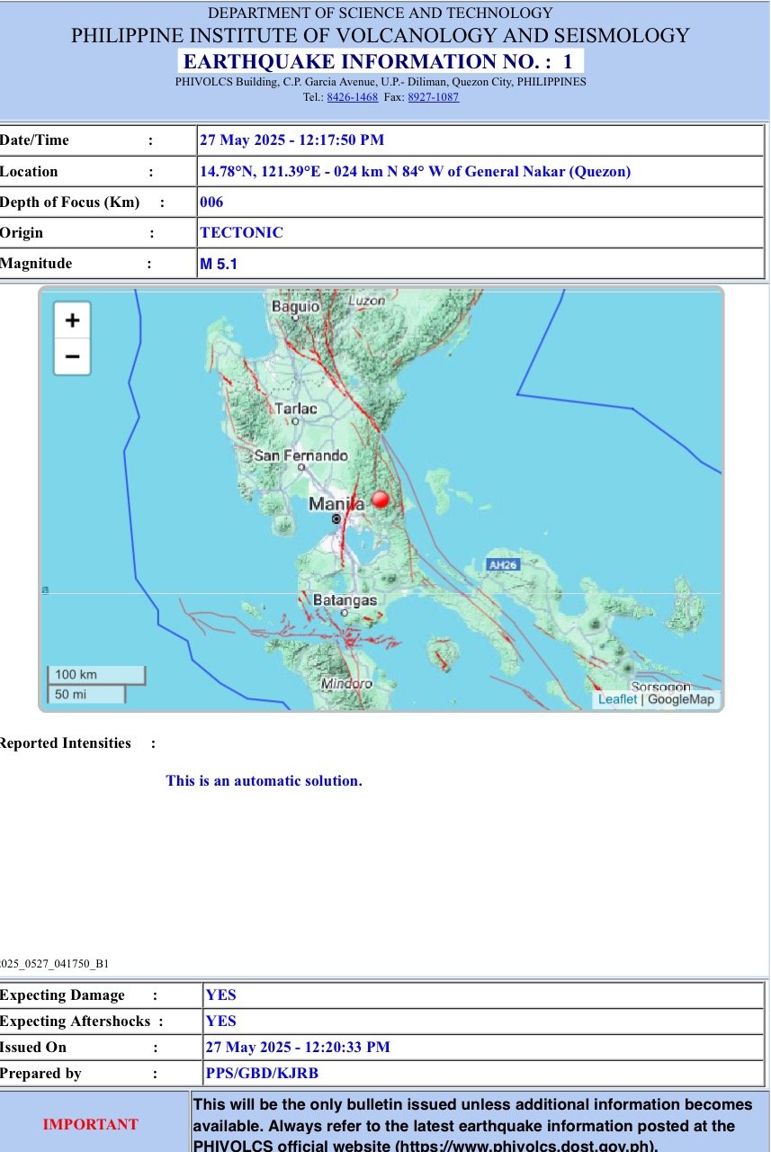 UPDATED: Magnitude 4.6 quake jolts Quezon, rocks Metro Manila