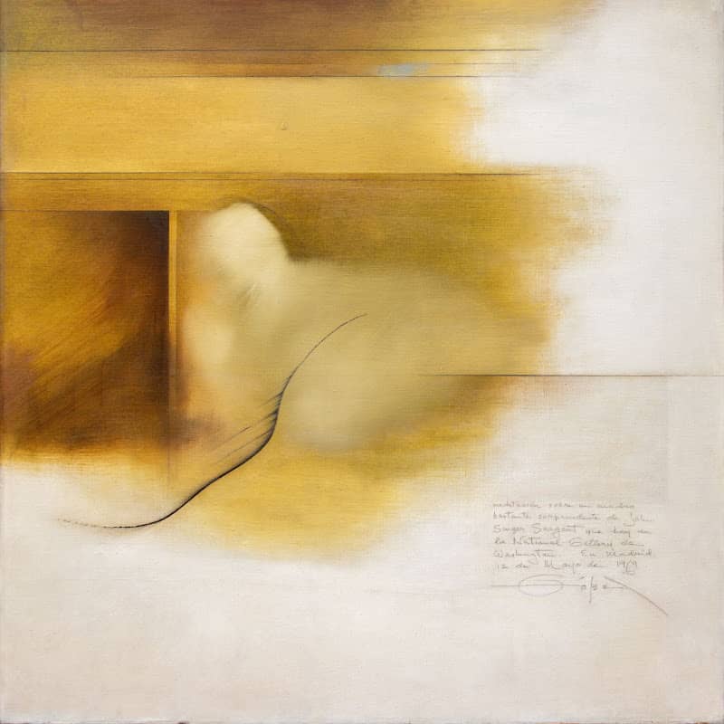 MEDITAĆION Sobre Sargent, 1969, oil on canvas, belongs to the artist’s Diálogos series, a meditative response to John Singer Sargent’s The Daughters of Edward Darley Boit.