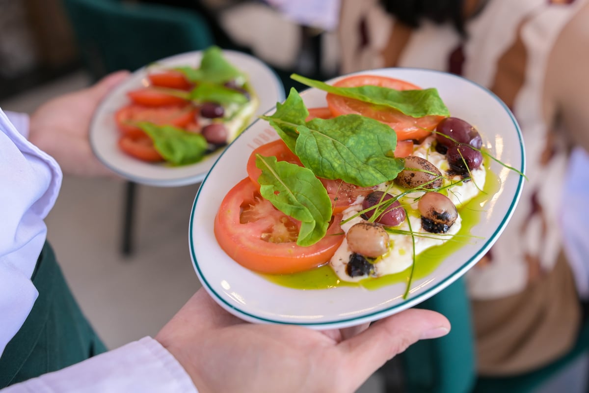 Straciatella Capers with Grilled Grapes and Kaffir.
