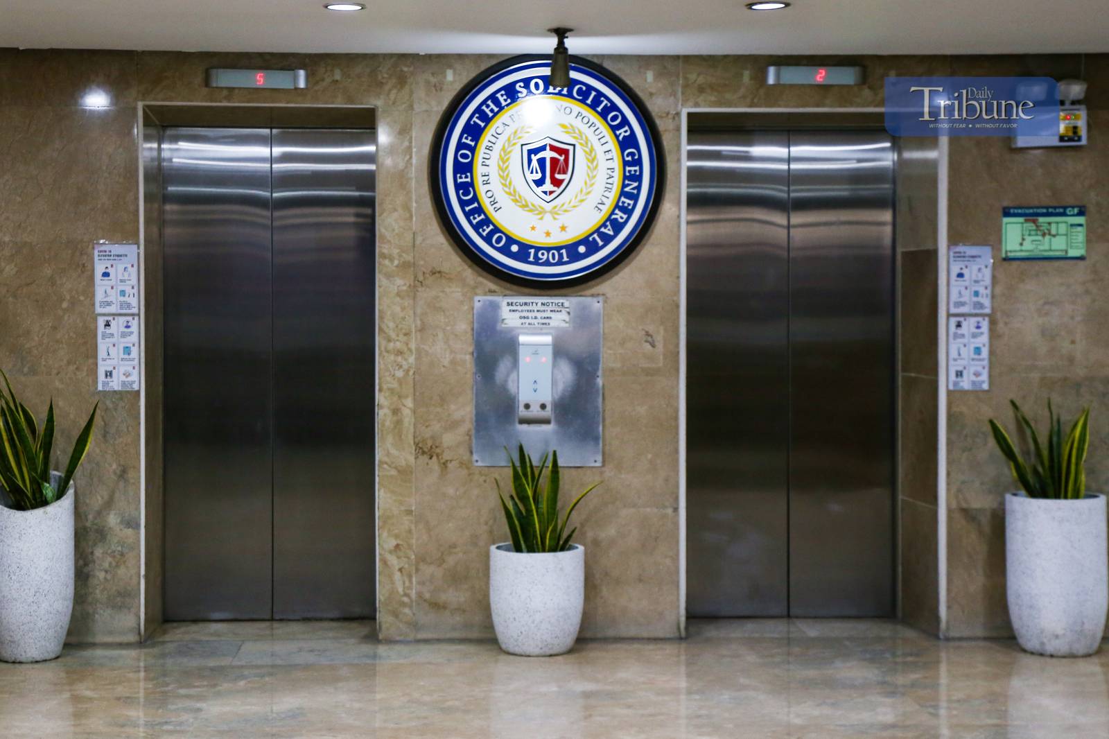 The facade and lobby of the Office of the Solicitor General in Legazpi Village, Makati, as seen on 29 May 2025. President Ferdinand Marcos Jr. has appointed University of the Philippines College of Law Dean Atty. Darlene Berberabe as the new solicitor general, replacing Atty. Menardo Guevarra.