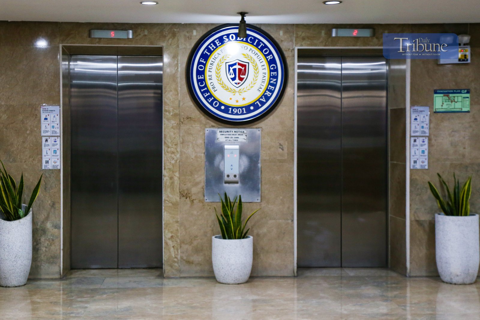 The facade and lobby of the Office of the Solicitor General in Legazpi Village, Makati, as seen on 29 May 2025. President Ferdinand Marcos Jr. has appointed University of the Philippines College of Law Dean Atty. Darlene Berberabe as the new solicitor general, replacing Atty. Menardo Guevarra.