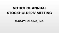 Notice of Annual Stockholder's Meeting - Macay Holdings, Inc.