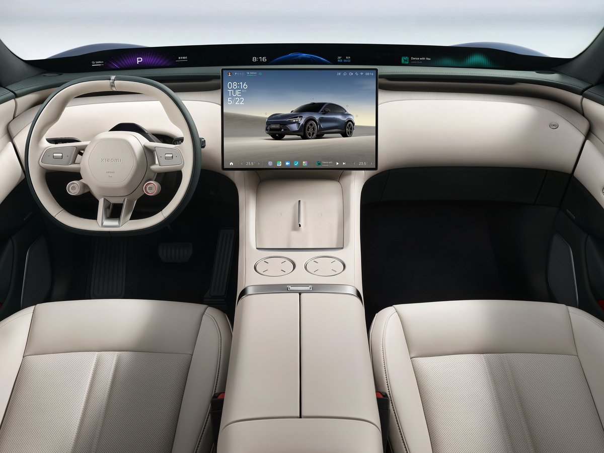 THE Xiaomi YU7’s minimalist cockpit centers on a wide panoramic display.