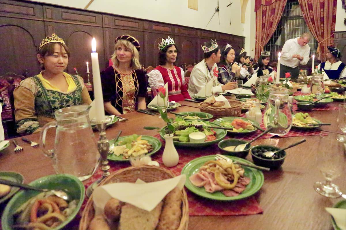 Medieval garb was required for a costume play of sorts over dinner.