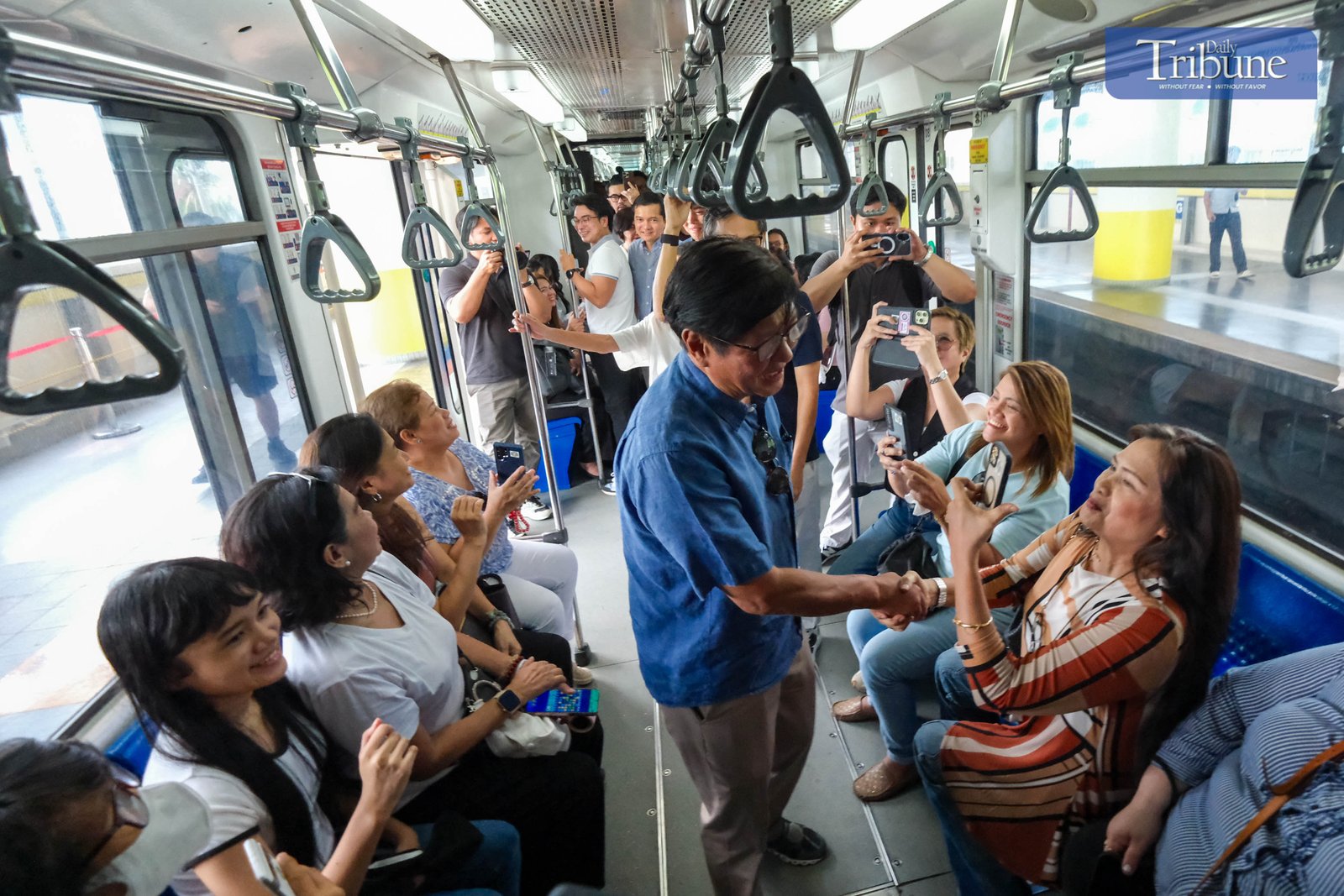 President Ferdinand R. Marcos Jr., along with the First Family, leads the official launch of the Family Fare 1+3 Promo for MRT-3 and LRT-2 at GMA-Kamuning Station in Quezon City on Sunday, 1 June 2025. Joining him are Transportation Secretary Vince Dizon, Presidential Communications Office Secretary Jay Ruiz, and other key officials. The President rode the train to North Avenue Station, where he interacted with commuters. The First Family also warmly engaged with passengers during the trip.
