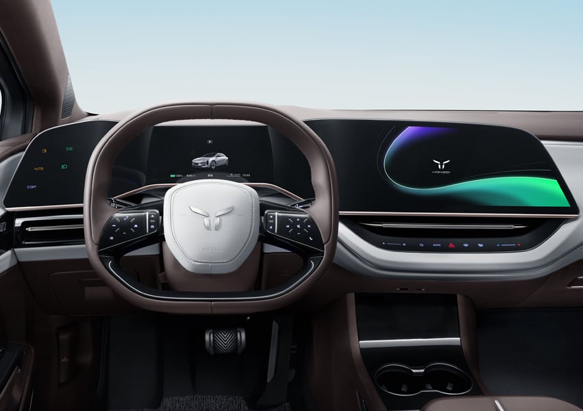 THE EH7’s cockpit features dual displays and a sleek, minimalist layout designed for comfort and clarity.