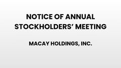 Notice of Annual Stockholder's Meeting - Macay Holdings, Inc.
