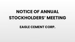 Notice of Annual Stockholder's Meeting - Eagle Cement Corp.