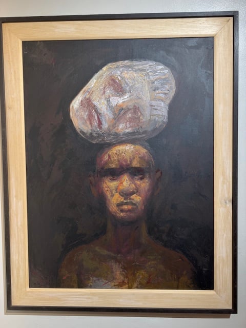 ‘Bigat ng Alaala ng Pagdurusa’ by Dengcoy Miel, 2022, acrylic on canvas.