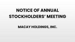 Macay Holdings, Inc. Notice of Annual Stockholders' Meeting 