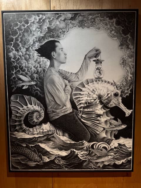 ‘Ilaw’ by Jonathan Madeja, 2025, pen and ink on canvas.