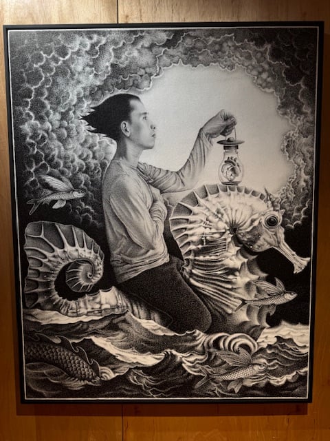 ‘Ilaw’ by Jonathan Madeja, 2025, pen and ink on canvas.