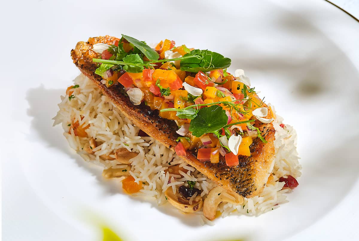 Pan Seared Seabass with Rice