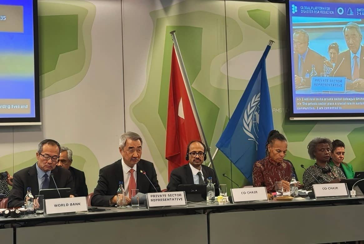 REPRESENTING the private sector, Mr. Sy (third from left) participates in the Global Platform’s Ministerial Roundtable to tackle accelerating disaster risk reduction finance and resilience.