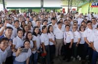 PRESIDENT Ferdinand Marcos Jr. poses for a photo with new public school teachers at the Tibagan Elementary School in San Miguel, Bulacan. Marcos said he considers teachers as 'heroes' going above and beyond their duties just to help their students.