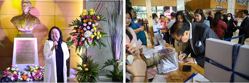 Dr. Cherry Fernando, Cancer Institute Head (left) and Mr. Aniceto Sobrepeña, MMSI Vice Chairman (right) participated in 
the Cups of Courage, Brew for Hope commemoration drive in support for cancer patients happened last November 2024