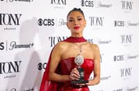 NICOLE Scherzinger poses with the Best Performance by an Actress in a Leading Role in a Musical award for "Sunset Blvd." in The 78th Annual Tony Awards.