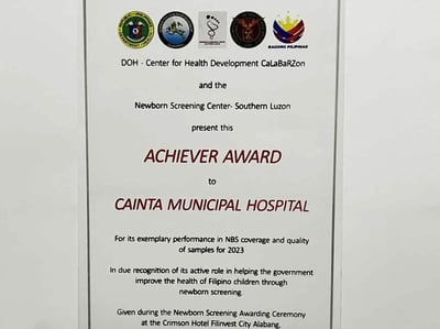 Cainta hospital honored for newborn screening efforts