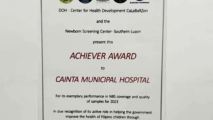 Cainta hospital honored for newborn screening efforts
