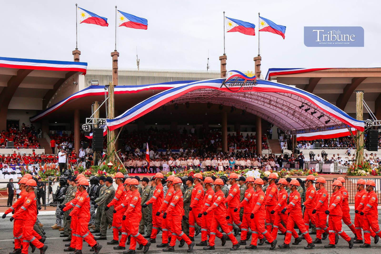 President Ferdinand Marcos Jr., joined by the first family, leads the 127th Philippine Independence Day celebration at the Quirino Grandstand on 12 June 2025. Cabinet secretaries, lawmakers, and members of the diplomatic corps also attended the event.
