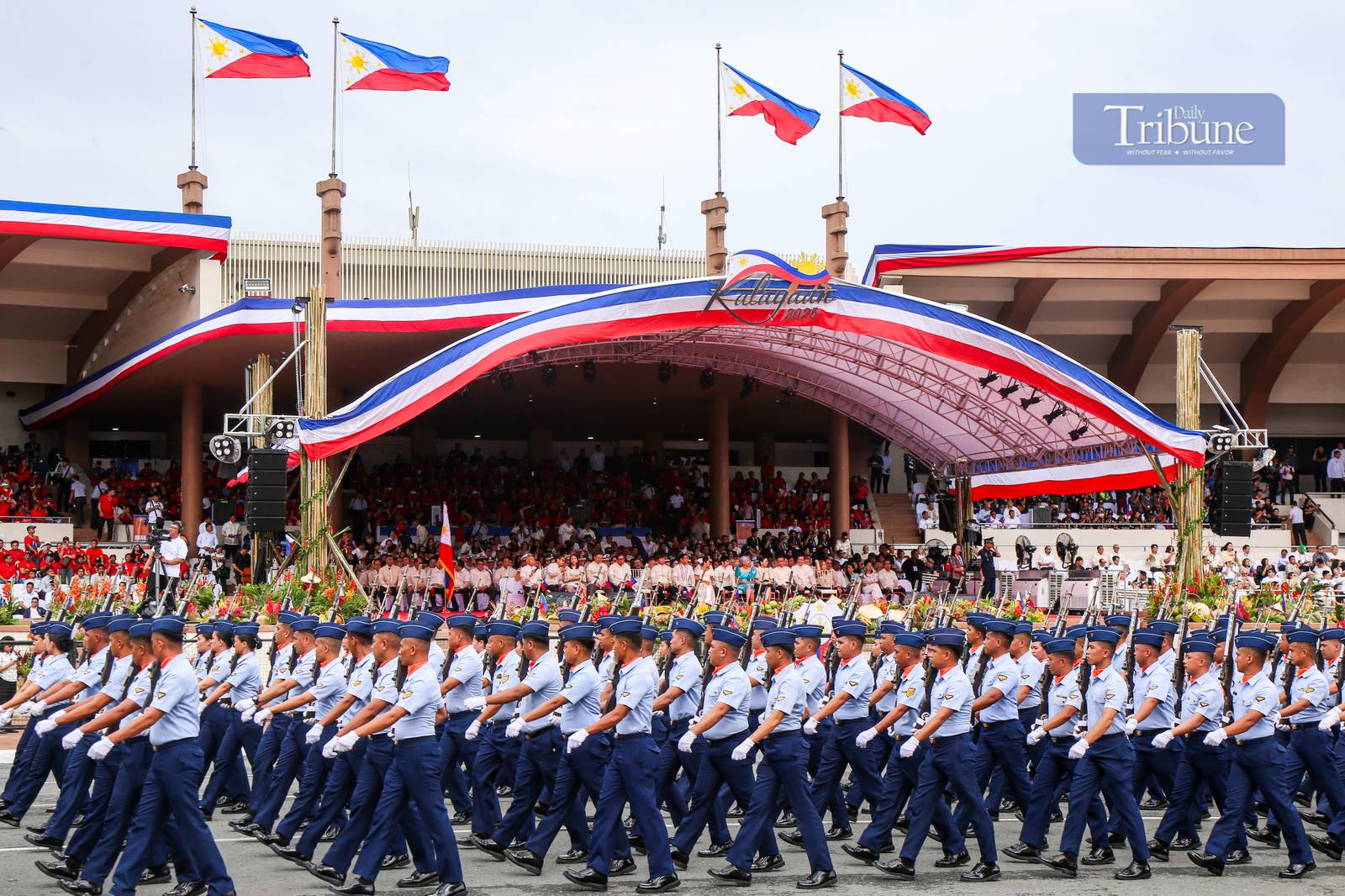 President Ferdinand Marcos Jr., joined by the first family, leads the 127th Philippine Independence Day celebration at the Quirino Grandstand on 12 June 2025. Cabinet secretaries, lawmakers, and members of the diplomatic corps also attended the event.