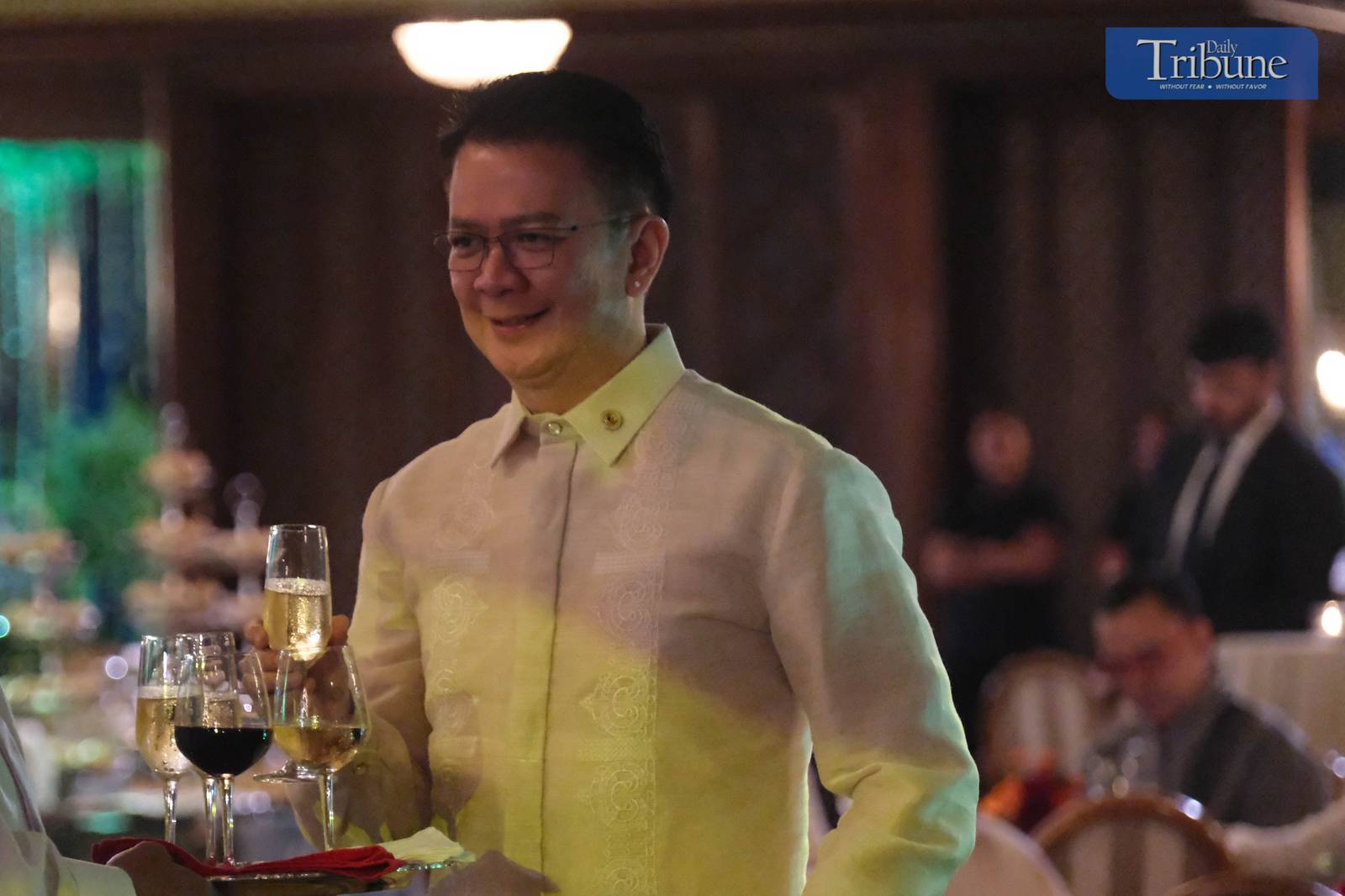 President Ferdinand Marcos Jr. shares a ceremonial toast with H.E. Mohammed Rida El Fassi, Vice Dean of the Diplomatic Corps, during the Vin d’Honneur at Malacañan Palace on 12 June 2025. The wine reception, held for government officials and members of the diplomatic corps, is one of two annual events hosted by the President to mark national celebrations.