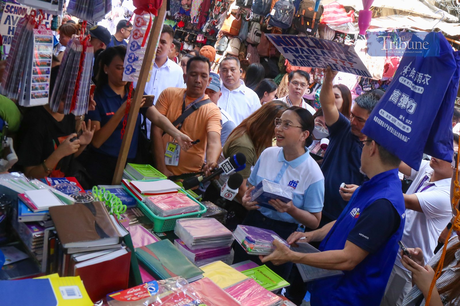 Trade and Industry Secretary Cristina A. Roque led price and supply monitoring of school supplies in Divisoria, Manila, on the morning of 15 June 2025. Roque noted that most shops comply with the suggested retail prices set by the DTI.
