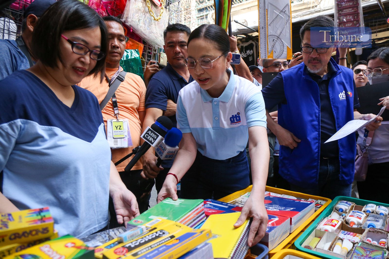 Trade and Industry Secretary Cristina A. Roque led price and supply monitoring of school supplies in Divisoria, Manila, on the morning of 15 June 2025. Roque noted that most shops comply with the suggested retail prices set by the DTI.