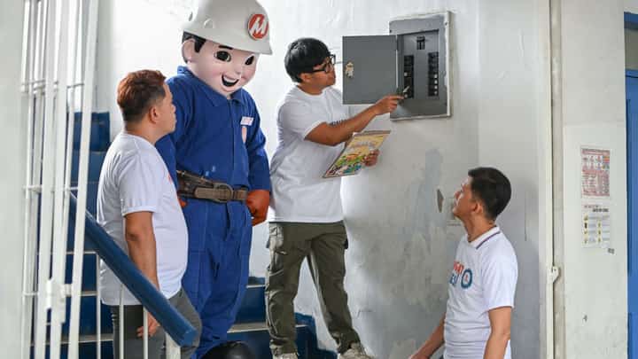INSPECTING the school’s electrical facilities by Meralco engineers is part of OMF’s ‘Safe ang School Ko’ initiative implemented during Brigada Eskwela.