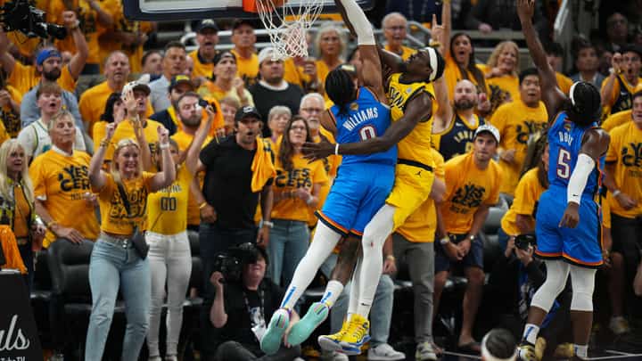PASCAL Siakam soars for an emphatic dunk to punctuate the Indiana Pacers’ 108-91 win over the Oklahoma City Thunder in Game 6 of their NBA Finals best-of-seven series.