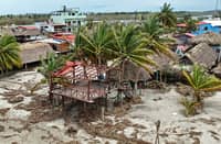 AN aerial view of the damages following the passage of Hurricane Erick in Chacahua, Oaxaca state, Mexico on June 19, 2025. Hurricane Erick was downgraded on June 19, 2025, to a tropical storm as it advanced through southern Mexico, after entering the country's Pacific coast early this morning, where it left only material damage, authorities reported.