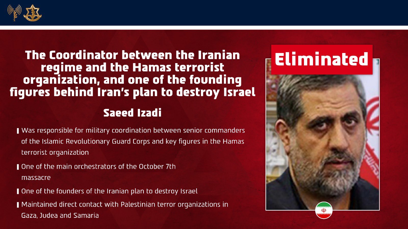 Israeli strike kills top Iranian commander linked to Hamas