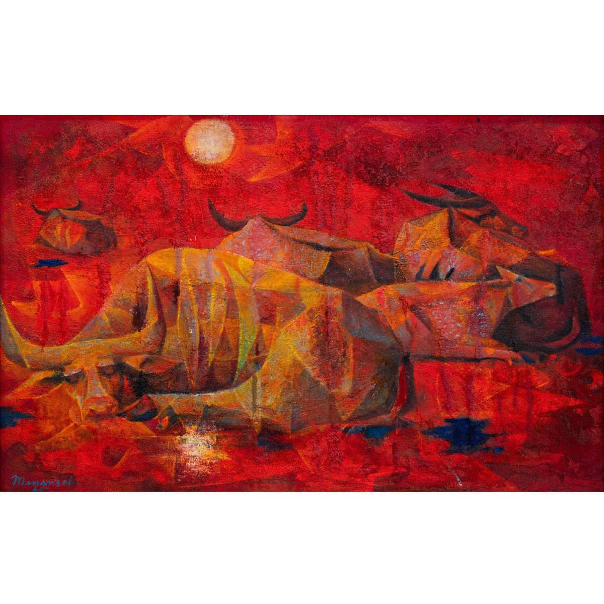 Setting a new auction world record, Vicente Manansala’s untitled painting depicting carabaos sold for P12,848,000.