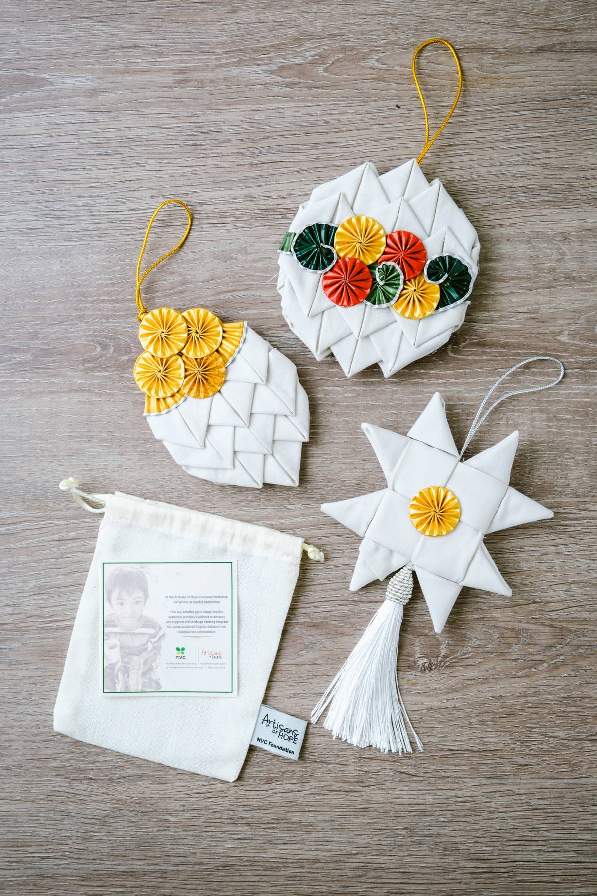 Tela Tales The first project of Tela Tales Bacolod is a partnership with Negros Volunteers for Change. Launched in October, the products are Christmas ornaments made from condemned linens and empty Nespresso pods.