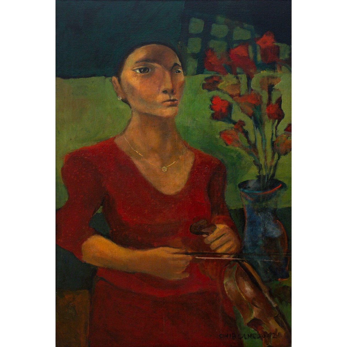 Onib Olmedo’s painting of a woman with a violin with final price of P992,800.
