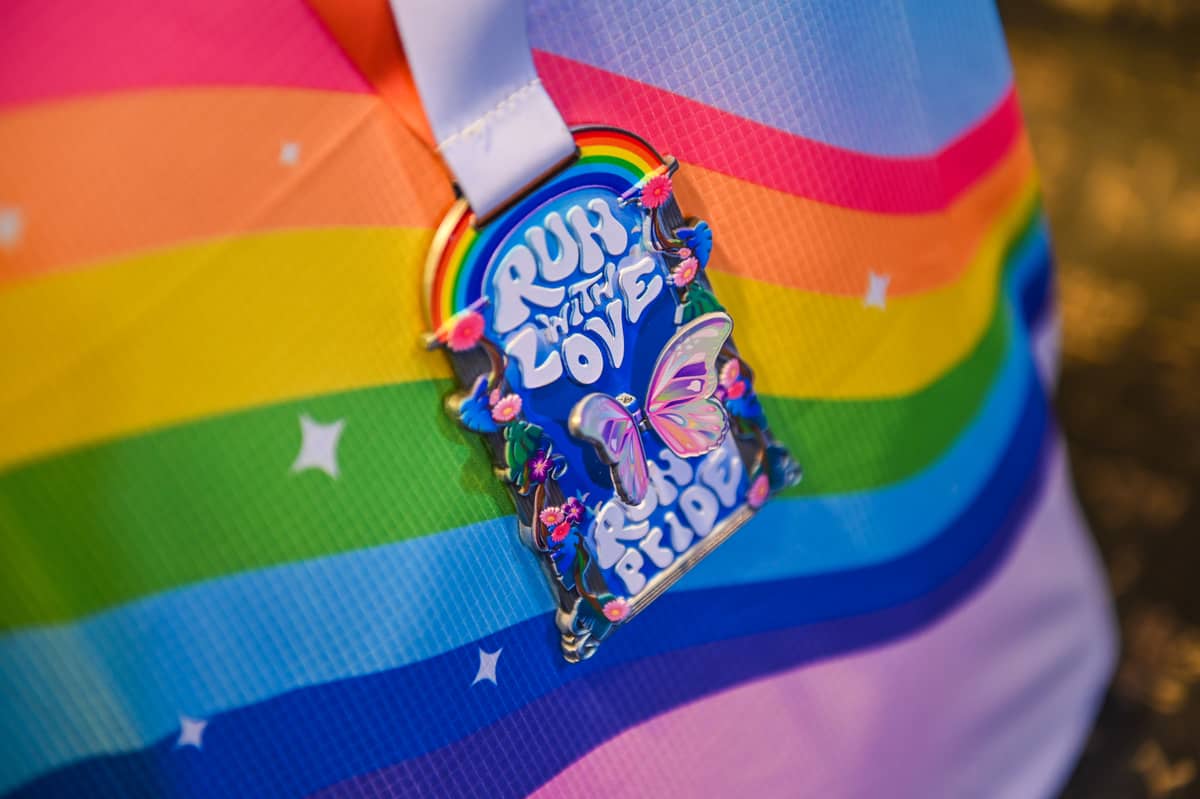 A closer look at this year’s RunRio Pride Run 2025 finisher’s medal.