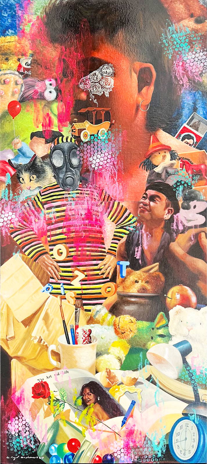 ‘Embracing Innocence’ by Lloyd Lusica (acrylic on canvas, 3.5 by 24 inches diptych, 2025).