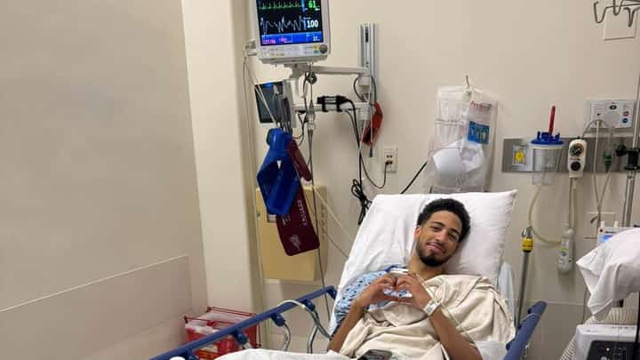 TYRESE Haliburton of the Indiana Pacers recovers after undergoing surgery to repair the torn Achilles that he suffered during Game 7 of their NBA Finals series against the Oklahoma City Thunder.