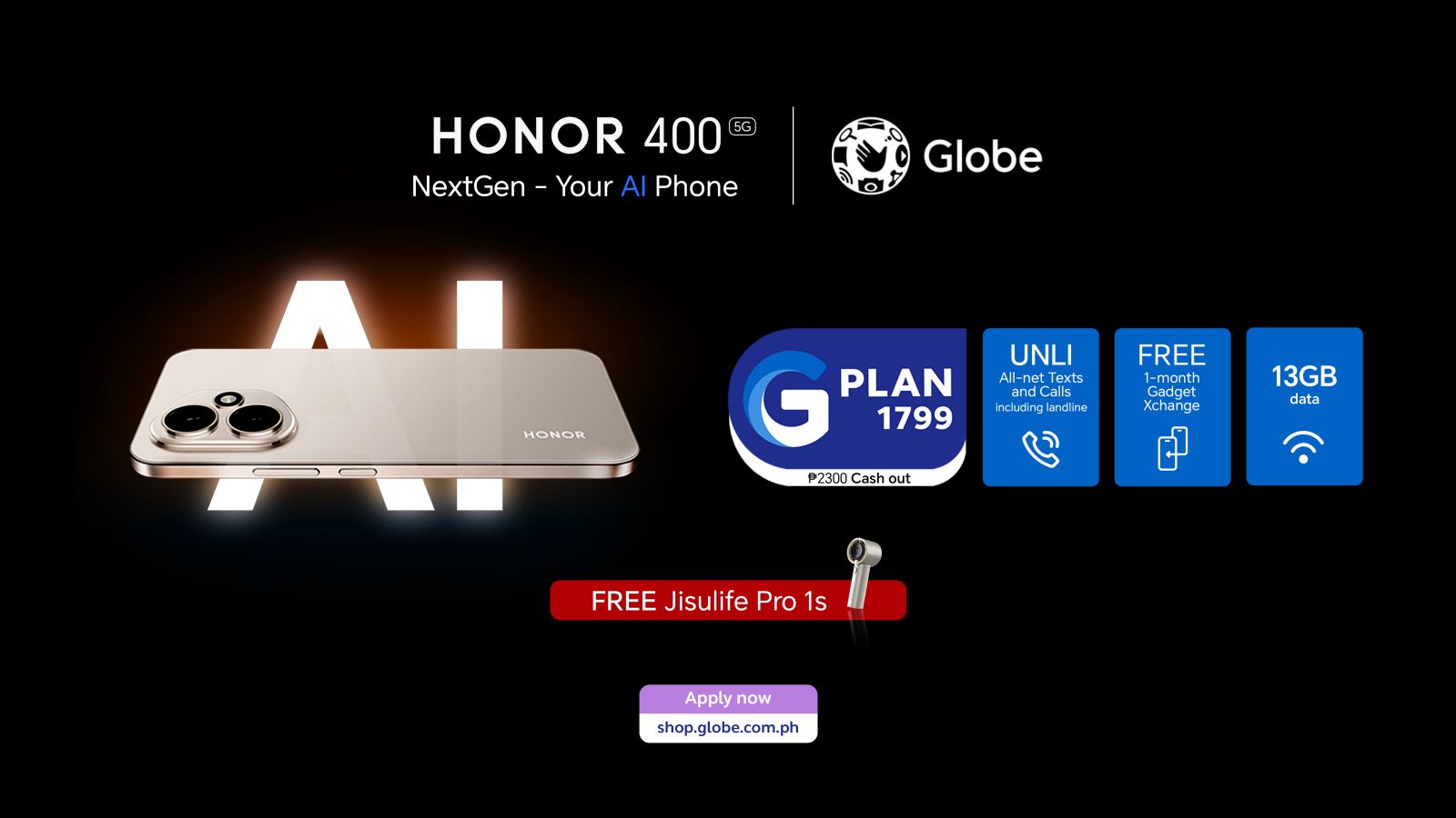 HONOR 400 5G lands in Globe stores with GPlan 1799