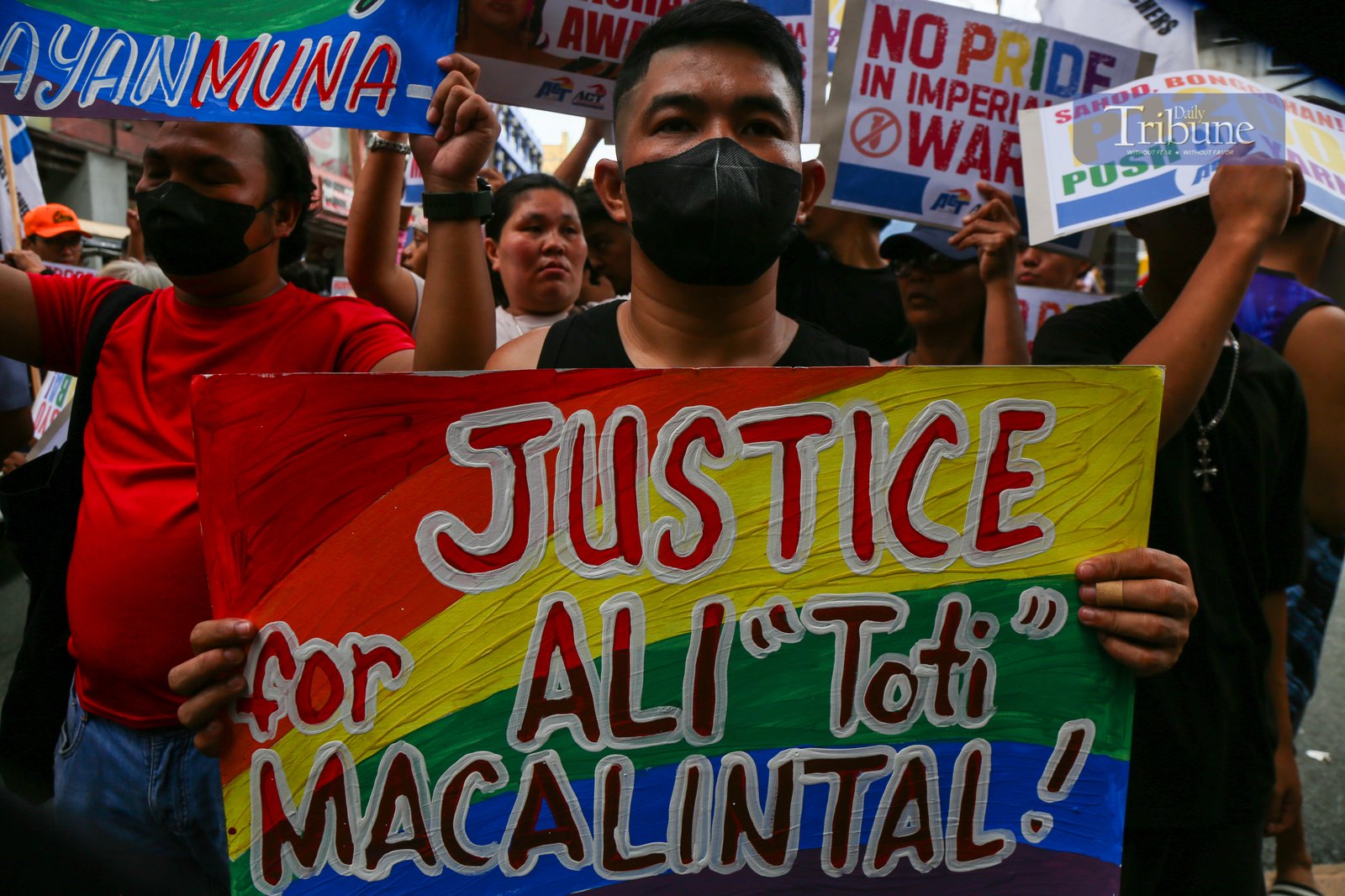 ISN'T BLUE PART OF THE RAINBOW? Policemen clash with activists along Recto Avenue in Manila on the morning of 26 June 2025. Activists commemorate "Stonewall Manila," the first LGBT Pride March in the Philippines, 31 years ago. Human rights activists call for an end to hate crimes and assault against members of the LGBTQIA+ community.