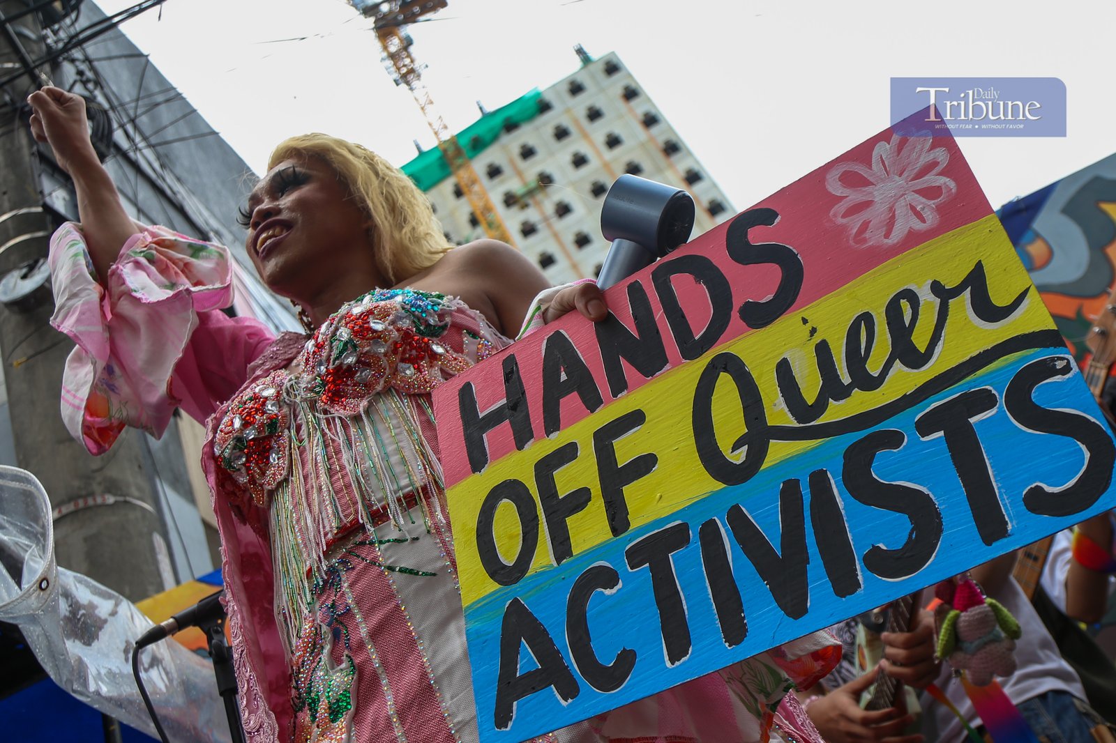 ISN'T BLUE PART OF THE RAINBOW? Policemen clash with activists along Recto Avenue in Manila on the morning of 26 June 2025. Activists commemorate "Stonewall Manila," the first LGBT Pride March in the Philippines, 31 years ago. Human rights activists call for an end to hate crimes and assault against members of the LGBTQIA+ community.