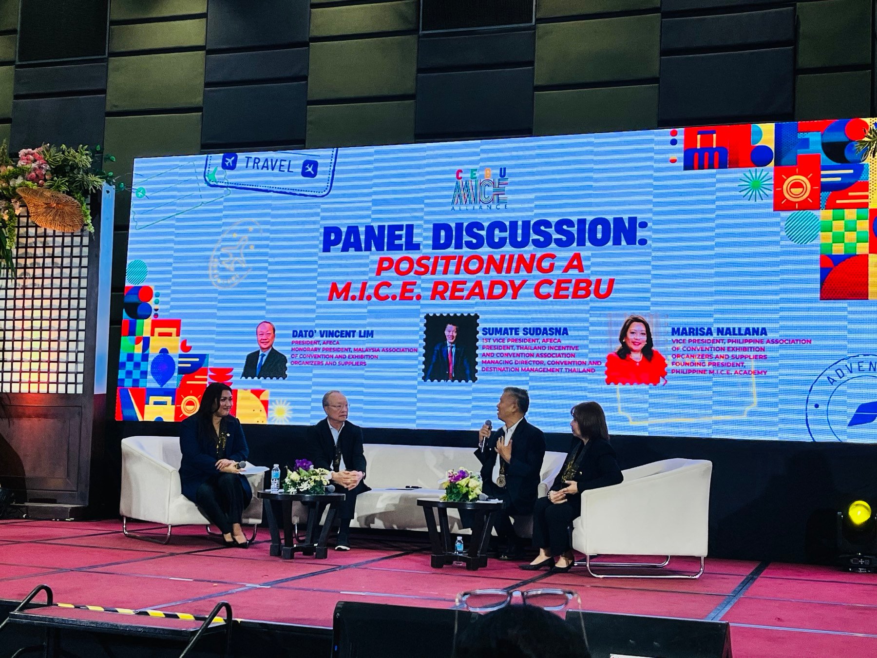 Cleofe Albiso, Cebu Chamber of Commerce-Tourism Committee Chairperson, also Megaworld Hotel and Resorts Managing Director, moderates the discussion of MICE global leaders from Thailand on positioning Cebu as a top MICE destination in the country.