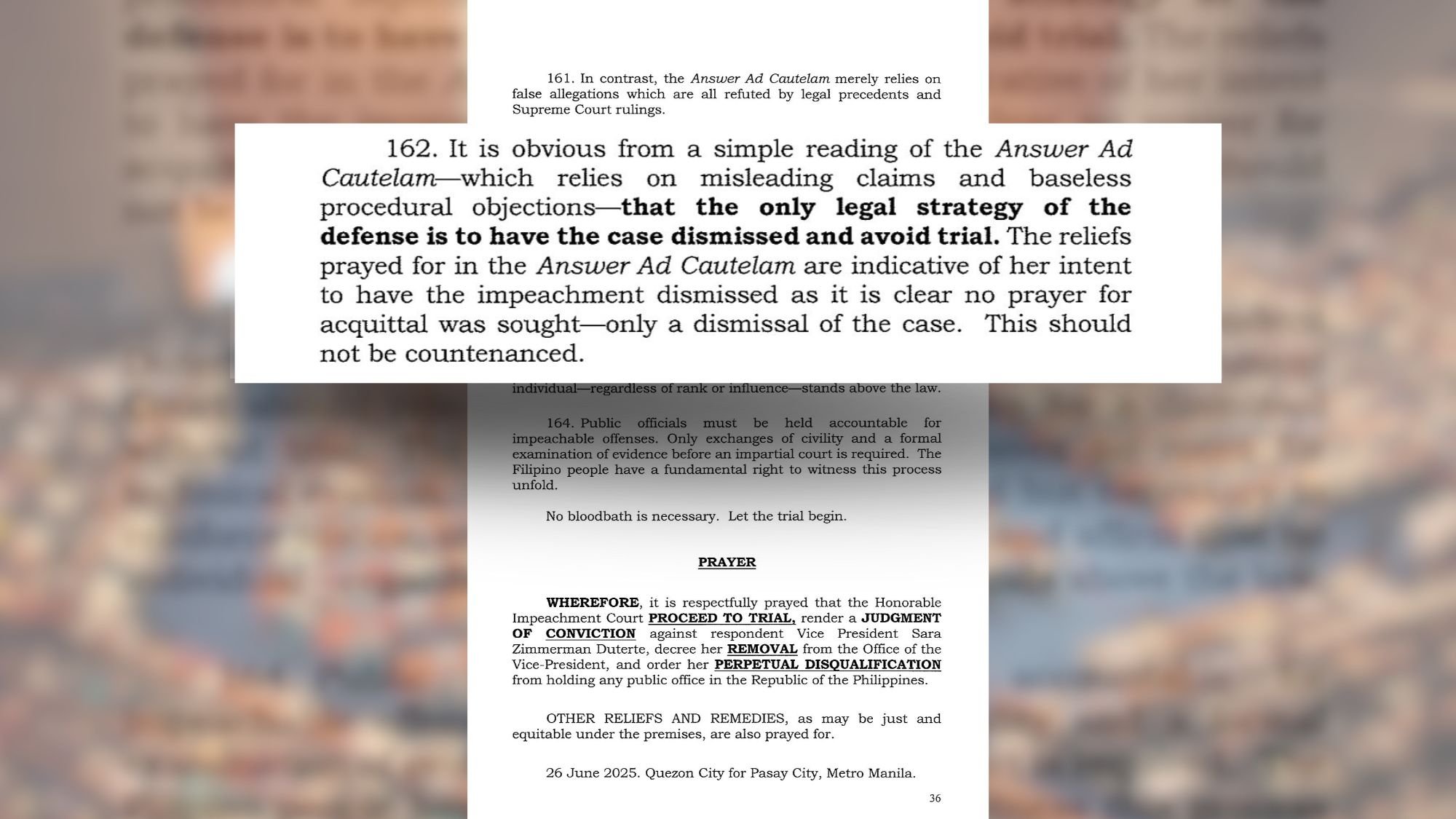 UNFIT FOR OFFICE: House prosecutors urge Senate to proceed with Sara trial