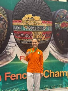 MAXINE Esteban smiles after winning the silver medal in the 23rd African Fencing Championships in Lagos, Nigeria last Thursday. MAXINE ESTEBAN / FB