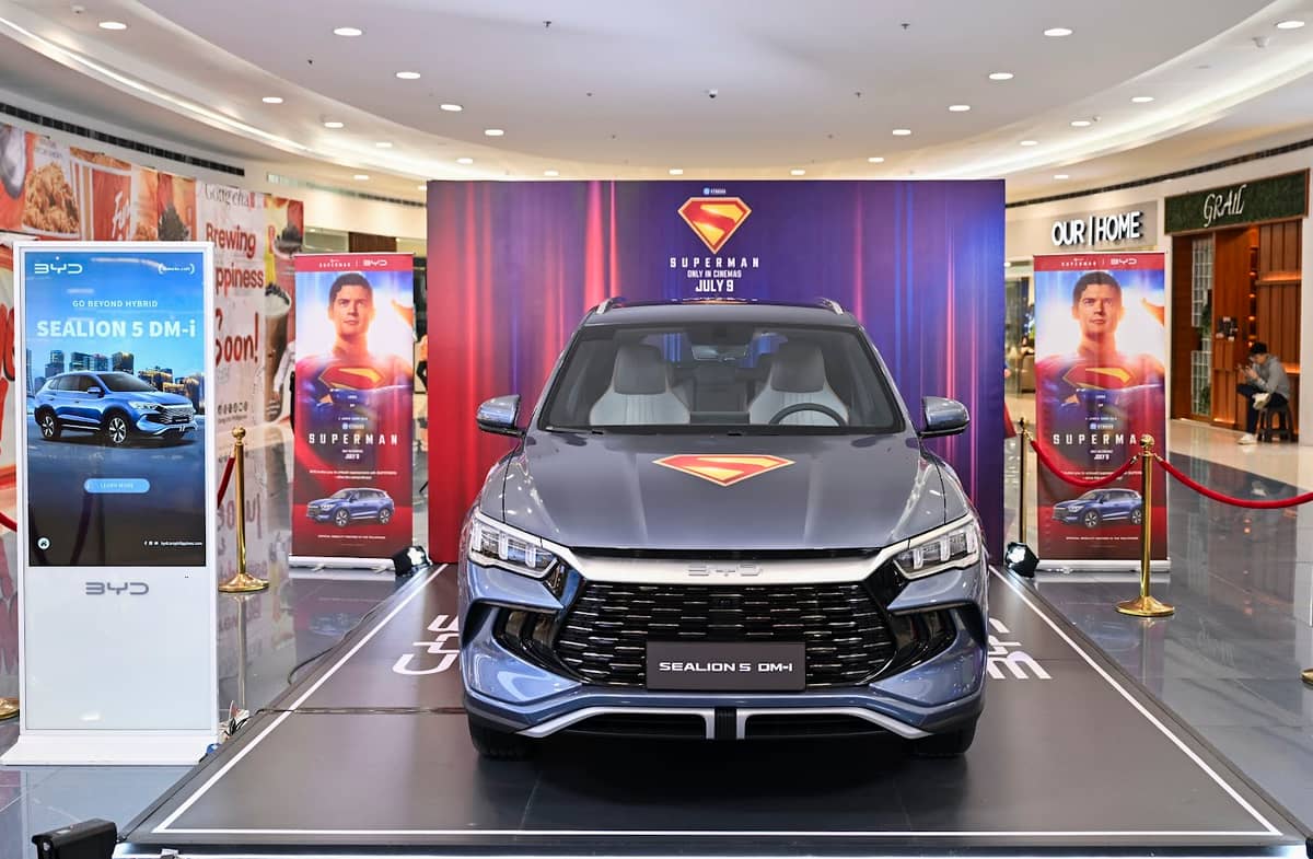 THE BYD Sealion 5 DM-i is unveiled with Superman-inspired decals during the Superman fan event at SM Mall of Asia