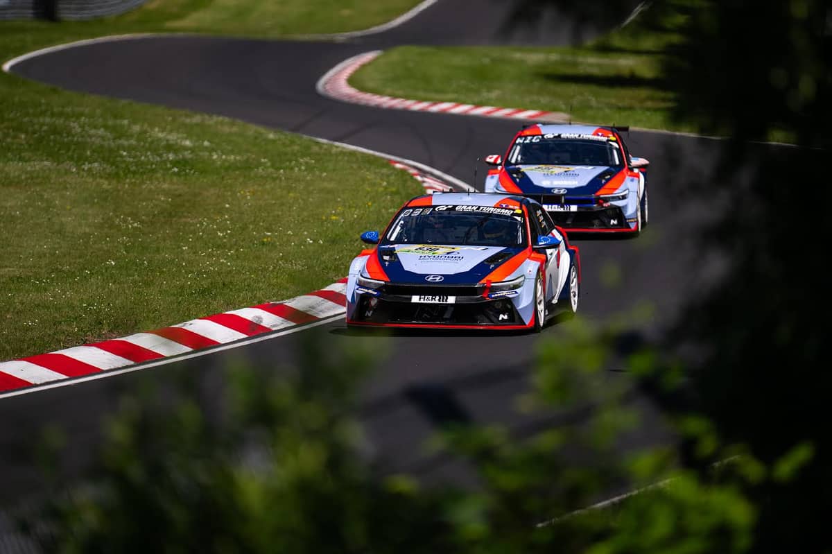 THE debuting ELANTRA N1 Cup car fights through traffic before its early exit from the SP3T class.