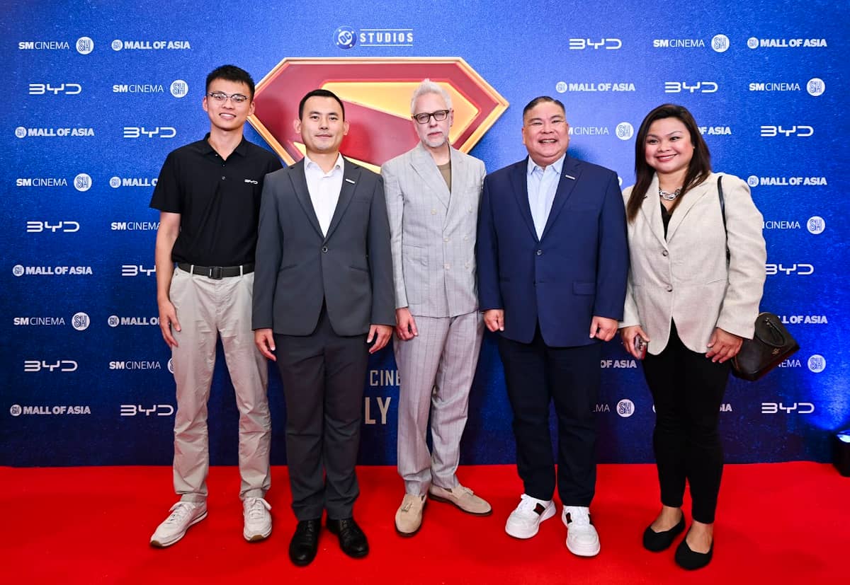 BYD Executives led by BYD Cars Philippines Managing Director, Bob Palanca, and BYD Philippines Country Head, Adam Hu, with DC Studios and Superman Director, James Gunn