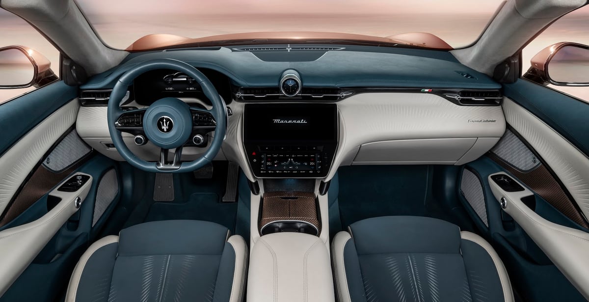 INSIDE the GranCabrio Folgore, electric performance meets handcrafted Italian luxury in every stitched curve and digital detail.