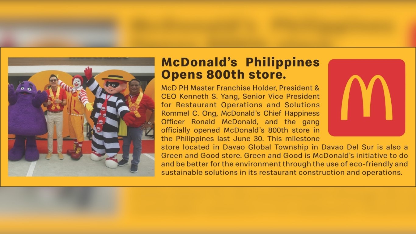 McDonald's Philippines Opens 800th store.